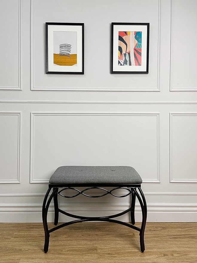 Mango Steam Heather Gray Shoe Bench - Vanity Seat for Makeup Room, Dressing Stool, Entryway Bench - Powder Coated, Upholstered, Space Saving