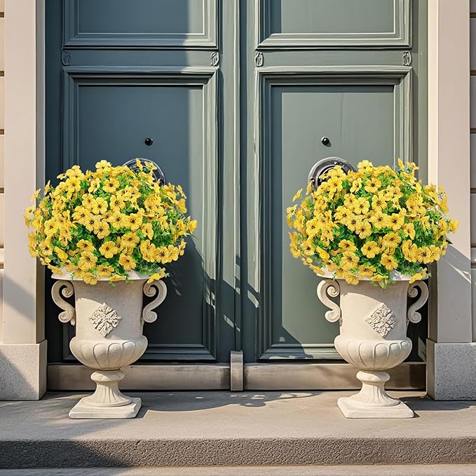 Ouddy Decor 24 Bundles Artificial Flowers for Outdoors Fake Silk Flowers UV Resistant Faux Plastic Plants for Spring Summer Garden Porch Window Box Table Vase Home Indoor Outdoor Decoration, Yellow