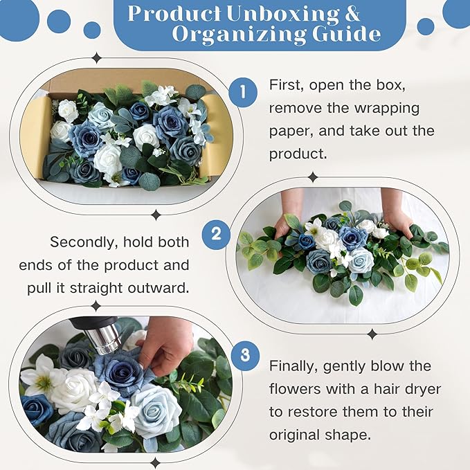 Artificial Flowers Decorations Pack of 2,Centerpieces for Wedding Reception Backdrop Decoration, Floral Decor Wall Home Entryway OutdoorDecorations (Serene Dusty Blue)