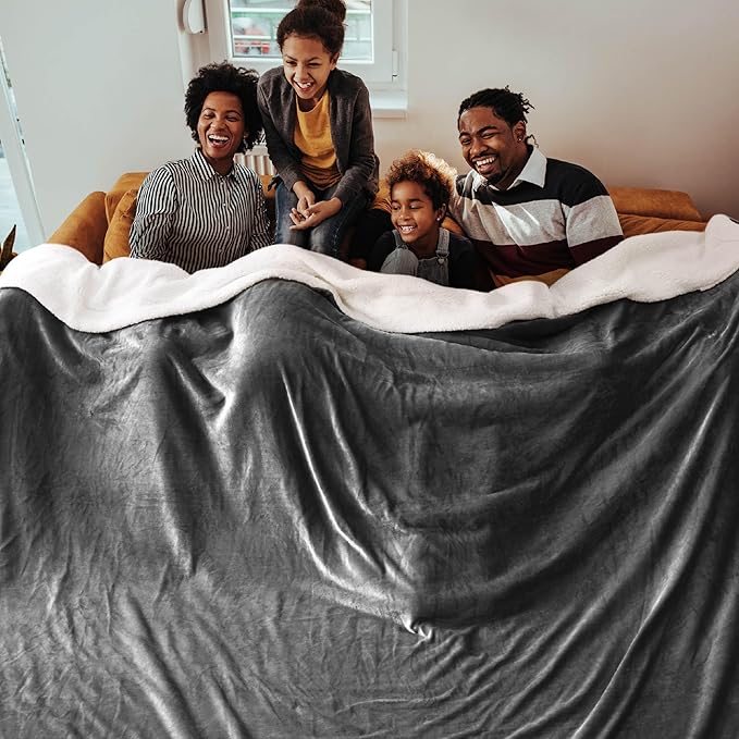 Bedsure GentleSoft Sherpa Fleece Oversized Cal King Blankets for Bed - Thick and Warm Throw for Women and Men, Soft Fuzzy Plush Large Blanket for Winter, Charcoal, 112x98 Inches