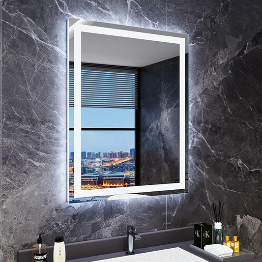 28" x 36" LED Mirror, Front & Backlit, Stepless Dimmable, Anti-Fog, Shatter-Proof, Memory, 3 Color Smart Mirror (Horizontal/Vertical)
