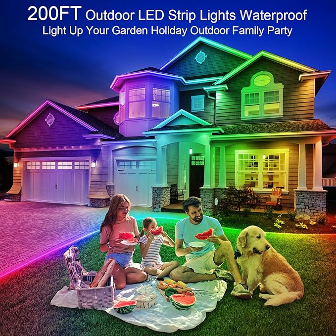 LETIANPAI 200ft Outdoor LED Strip Lights Waterproof 1 Roll,IP68 Outside Led Light Strips with App and Remote,Music Sync RGB Exterior Rope Self Adhesive Back for Deck,Balcony,Pool