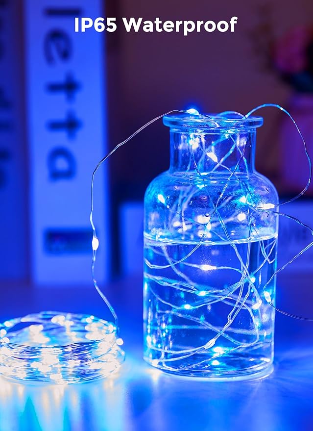 Minetom Solar String Lights for Outside, 33Ft 100 LED Outdoor Solar Fairy Lights, 8 Modes Balcony Lights for Tree Patio Christmas Party Decor (Blue and White)