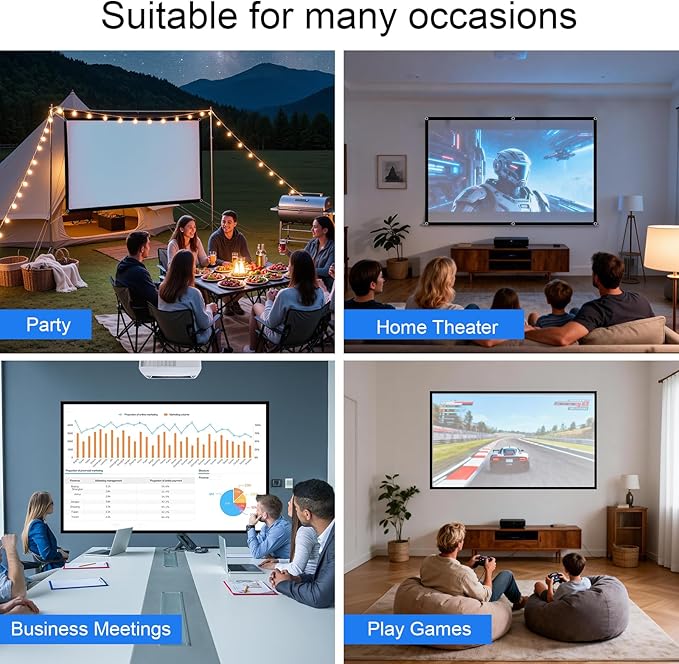 Projector Screen 72 inch，Portable Movie Projector Screen 16:9 HD Indoor Outdoor Double Sided Rear Projection Screen Video for Home, Party, Office, Classroom