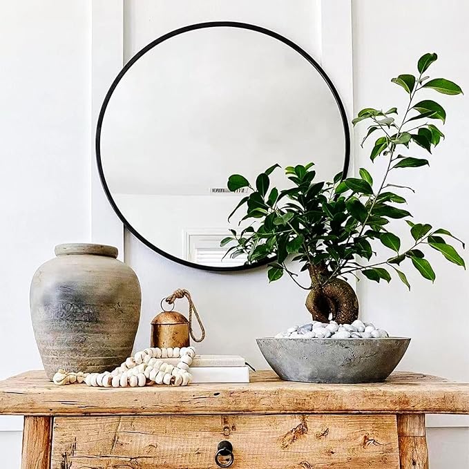HARRITPURE Round Mirror 18 Black Wall Mounted Circle Mirrors Vanity Mirror with Brushed Aluminum Alloy Frame Modern Decoration for Bathroom, Living Room, Vanity, Bedroom, Entryway