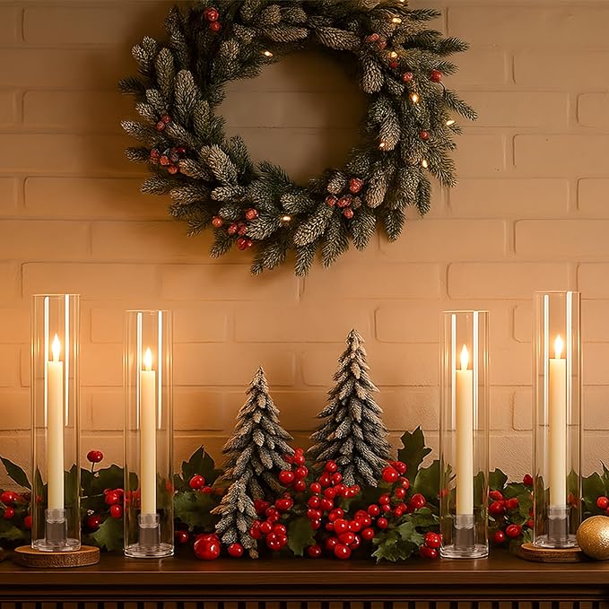 Hurricane Candle Holder Thickened Cylinder Covers 4 Pcs Taper Candle Sticks Holder Glass Tall Candlesticks Holders Centerpiece for Wedding Dining Table