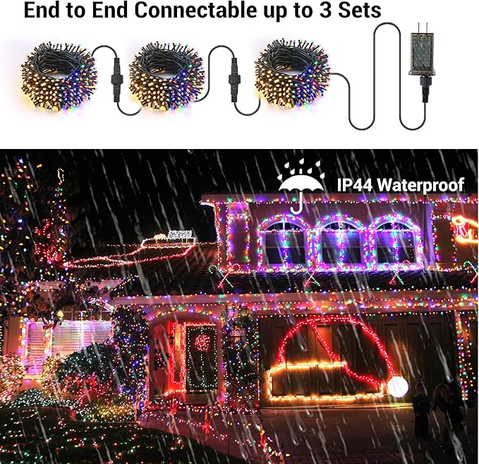 Brizled Christmas Tree Lights, 2 Pack 65.67ft 200 LED Color Changing Christmas String Lights with Remote, 11 Modes Warm White & Multicolor Xmas Light Connectable Light String for Xmas Tree Home Party