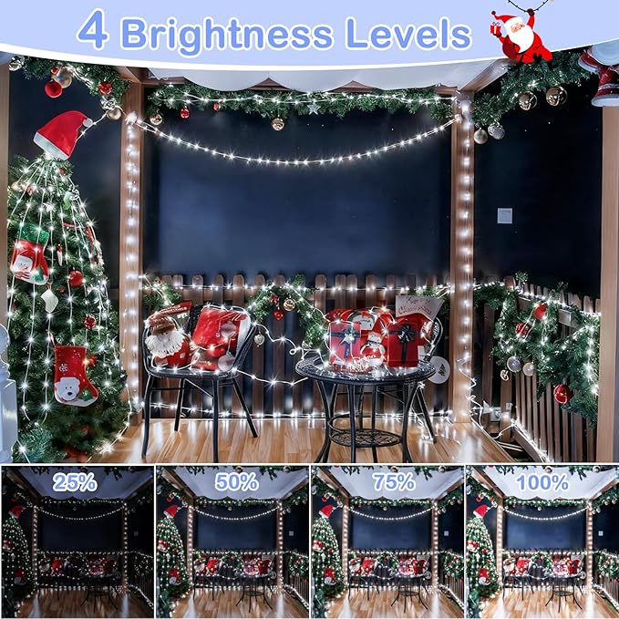 Decute 300Led 99FT Silver Wire Christmas Fairy String Lights Dimmable with Remote Control Starry Lights with UL Cerficated Decorative for Party Wedding Bedroom Christmas Tree Cool White