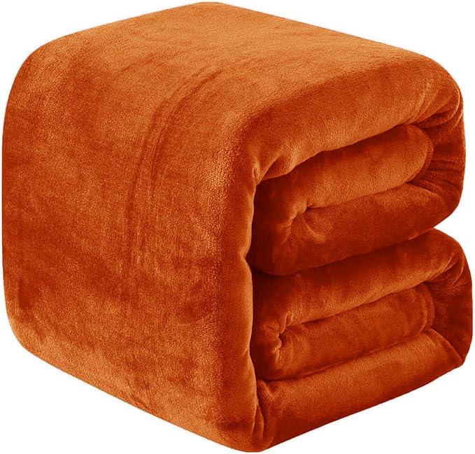 Fleece Blankets for All Season - Premium Lightweight Anti-Static Throw for King Size Bed Extra Soft Brush Fabric Warm Sofa Thermal Blanket 90" x 108"(Orange)