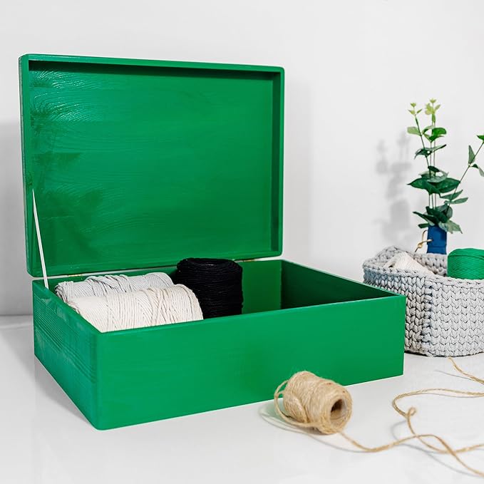 XL Green Wooden Box Storage with Hinged Lid | 15.8 x 11.8 x 5.5 inches (+-0.5) | Gift Box for Tool Dog Shoes Clothes Kitchen Storage Document | Wood Keepsake Chest