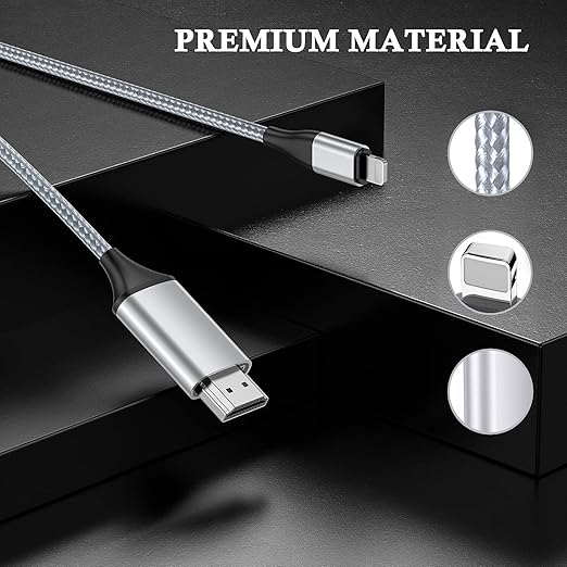 [4M Long Version] HDMI Cable for iPhone Upgraded 1080P HDTV HDMI Cable Adapter Connector Digital AV Video Sync Screen Compatible Converter for iPhone/iPad Devices No Power Required Silver