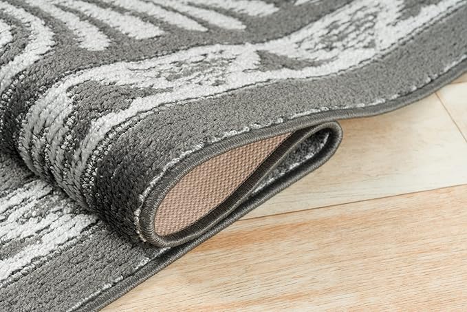 Custom Length Cut to Size Tribal Ethnic Southwestern Inspired Hallway Runner Rug, Non Slip Rubber Backed, 31 inch Wide X Customized Length, Mayan Grey, 31 inch X 6 feet