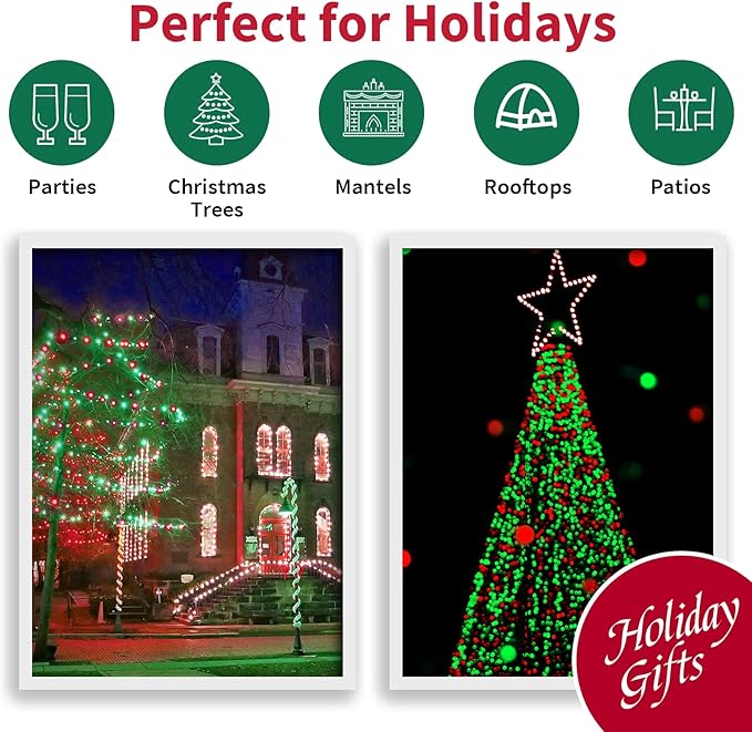 LAMPHOME Super-Bright Extendable Christmas Lights Decoration 100 Lights 19.6ft UL Certified Mini Bulb String Lights for Outdoor Christmas Tree Garden Party Patio Garland Decor (Red+Green)