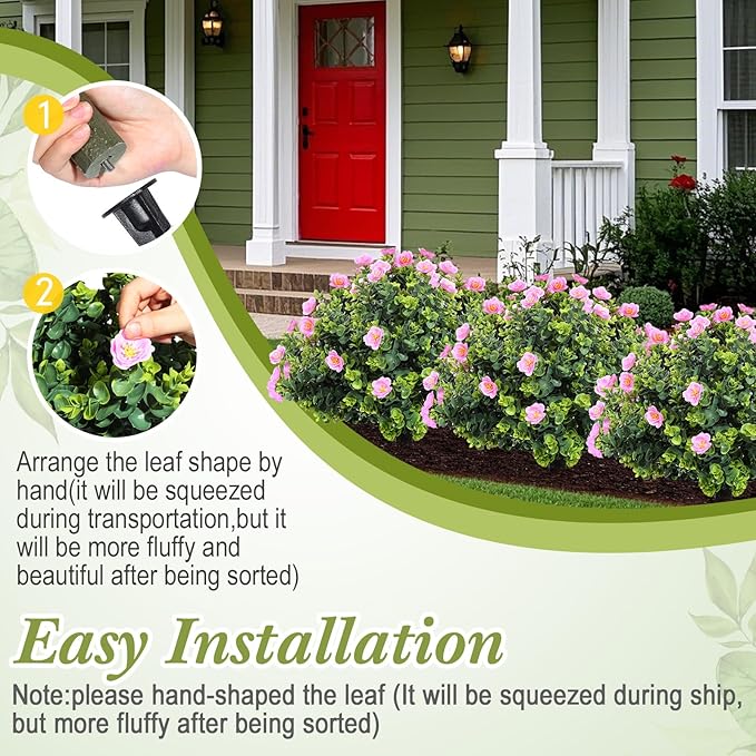 XunYee 4 Pcs 20" Artificial Topiary Ball Trees, Outdoor Artificial Shrubs Faux Bushes UV Resistance Greenery Fake Plants Tree with Ground Spike for Garden Porch Patio Indoor Decoration (Pink Flower)