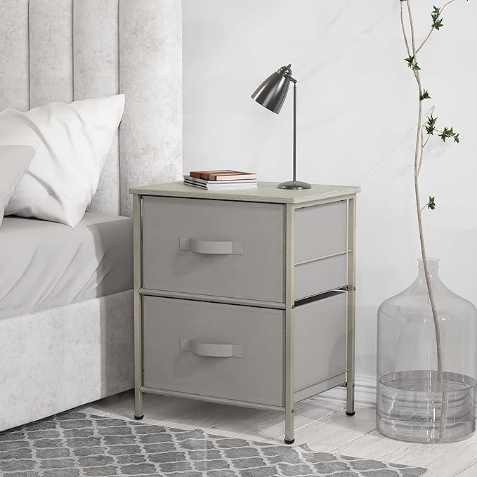 Simple Houseware 2 Tier Night Stands Dresser for Bedroom Organizer Drawer Storage Tower, Grey