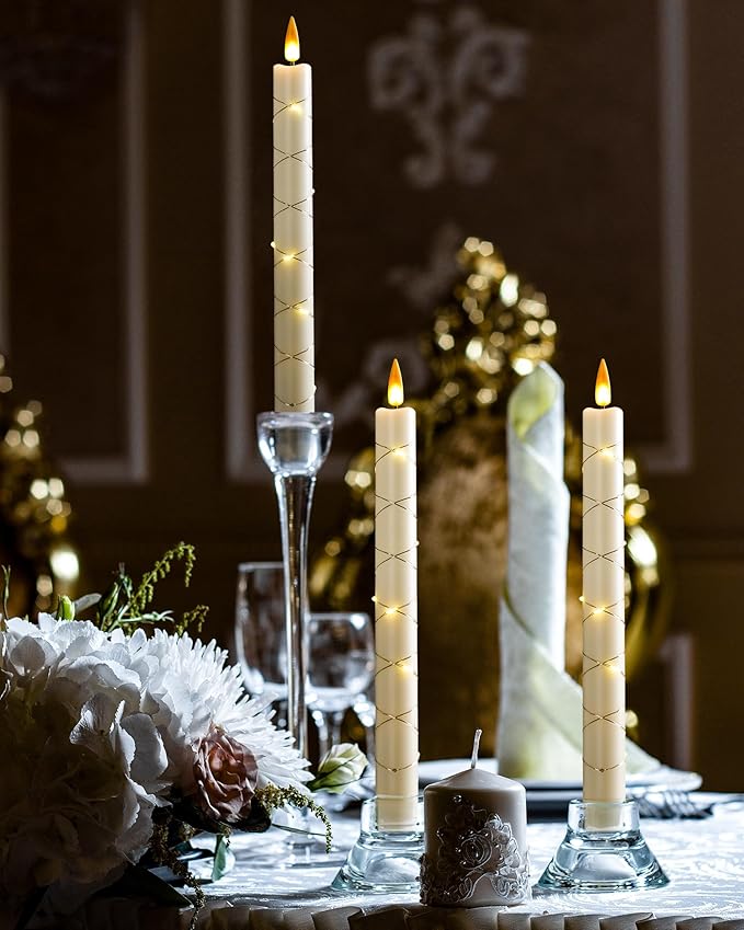 Da by 3 Flameless Window Candles with Remote Control & Timer, Battery Powered Surround Fairy Lamp, 9.6" Christmas Candle, Free 3 Black Bases for Home, Festive, Christmas, Wedding & Event Decoration