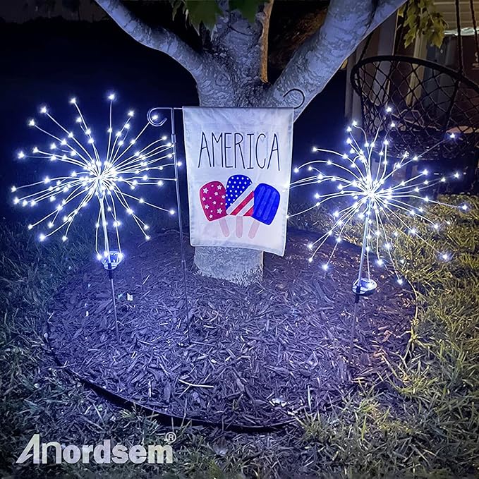 Anordsem Solar Lights Outdoor Decorative: Bendable Copper Wire with 120 LED Firework Beads - Waterproof DIY White Fun Decorating Yard Garden Patio - Christmas Gifts for Homeowner Over 30