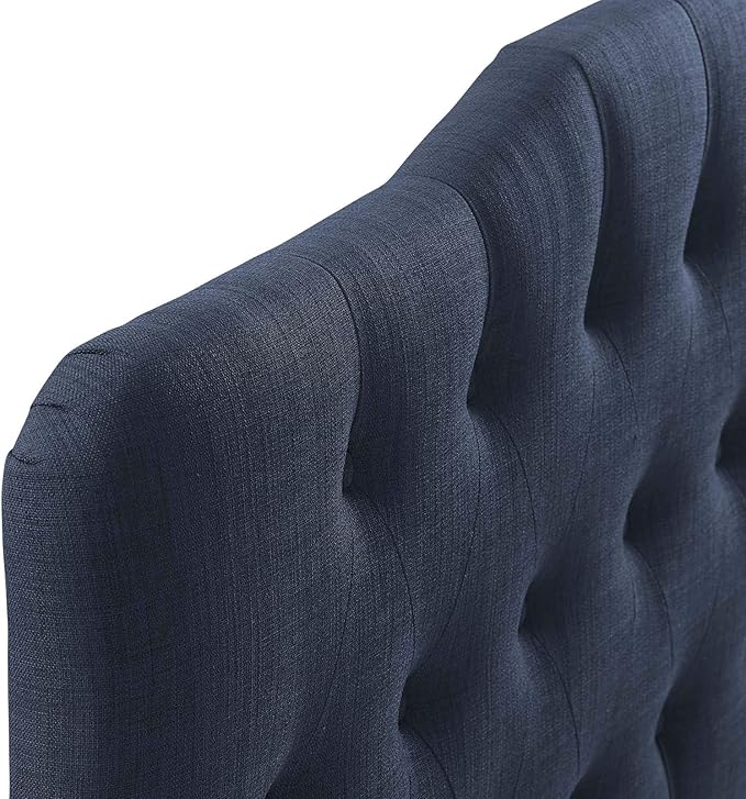 Modway Annabel Tufted Button Linen Fabric Upholstered Queen Headboard in Navy