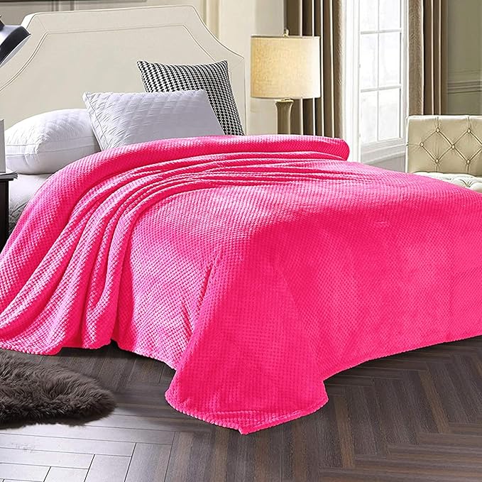 Exclusivo Mezcla Fleece Bed Blanket King Size, Super Soft and Warm Blankets for Couch, Sofa and Bed Waffle Textured, Cozy, Fuzzy and Lightweight (Hot Pink, 90x104 Inches)