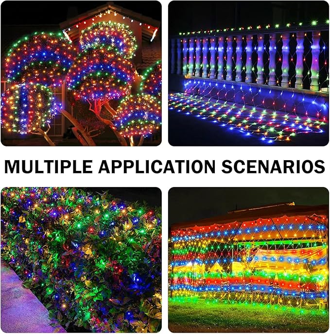 HeKation Christmas Net Lights Outdoor, 200 LED Bush Lights With 8 Modes, 6.6ft x 9.8ft, Timer, Connectable, Waterproof, for Halloween & Christmas Decorations Color
