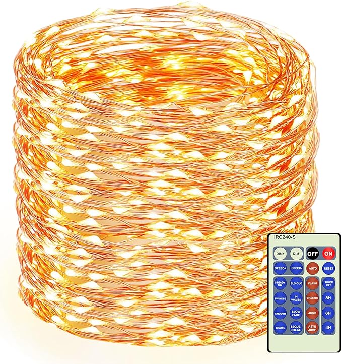 Decute 164FT 500LED Christmas Fairy String Lights Dimmable with Remote Control Copper Wire Starry Lights with UL Cerficated Decorative for Party Wedding Bedroom Christmas Tree Warm White