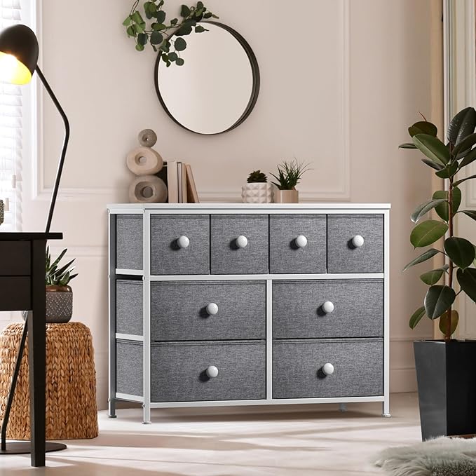 Sorbus Dresser with 8 Drawers - Chest Clothing Organizer Unit with Steel Frame Wood Top Knob Handle Easy Pull Fabric Bins - Large Storage Furniture for Bedroom, Hallway, Living Room, Nursery & Closet