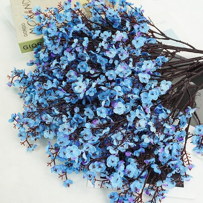 Uieke 30 Pcs Artificial Baby Breath Flowers Fake Blue Gypsophila Bouquets Faux Silk Flower Real Touch Flowers for Wedding Farmhouse Decor DIY Home Party Office Kitchen Hotel Bathroom Garden
