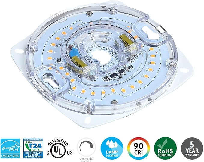 4" PCB Size 4000K Dimmable LED Light Engine 5.39" Overall Size, 17W 1200LM 120V CRI90, Retrofit Light Kit for Ceiling Fan, Pendant, Lantern Garden，Ceiling Flush， UL/ES/JA8
