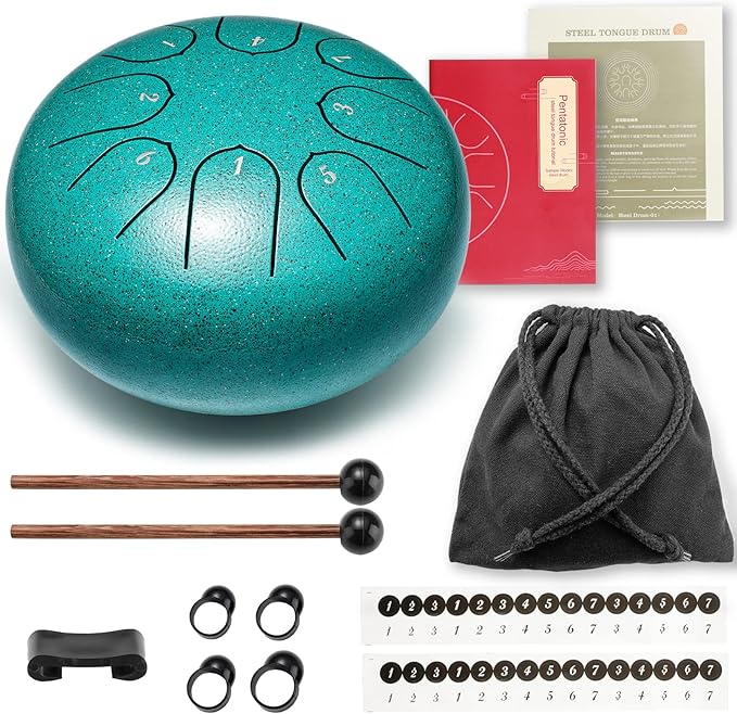 Steel Tongue Drum Percussion, 6 Inch 8 Notes Musical Instruments, Music Gifts for Family Friends (Malachite)