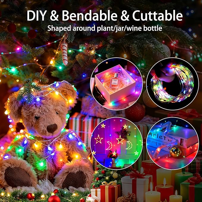 VOOKRY Fairy Lights Battery Operated Mini Starry String Lights, 12 Pack 30 LEDs 10 ft Silvery Copper Wire Lights Multicolor, Works for DIY Wedding Centerpiece, Party, Table, Christmas Decorations