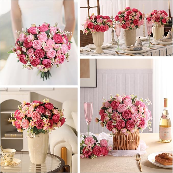 Luyue 8 Packs Peonies Artificial Flowers Faux Peony Bouquet Fake Peonies Flower for Vase Silk Peony Floral Arrangements for Table Centerpiece Wedding Decoration Indoor Home Decor
