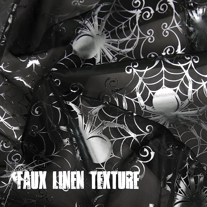 NICETOWN Black Sheer Halloween Curtains with Silver Spider Foil Print, Grommet Flowing Voile Sheer Window Treatment for Gothic Bedroom, W54 x L84, 2 Panels