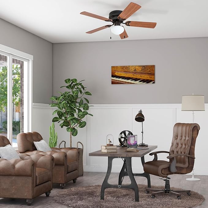 Prominence Home Alvina Traditional 42 Inch Ceiling Fan with Light, LED Flush Mount Ceiling Fan, Indoor Fan with 5 Blades, Light Cherry and Maple Brown Blade Finish Options, Bronze (50860-01)