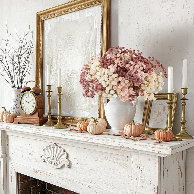 Baby Breath Flowers Fall Flowers Artificial Bulk, 30Pcs Fall Decor Fake Gypsophila Plants Bouquets Flowers Real Touch Faux Babies Breath Arrangement for Home Autumn Wedding Party Vase Decoration Pink
