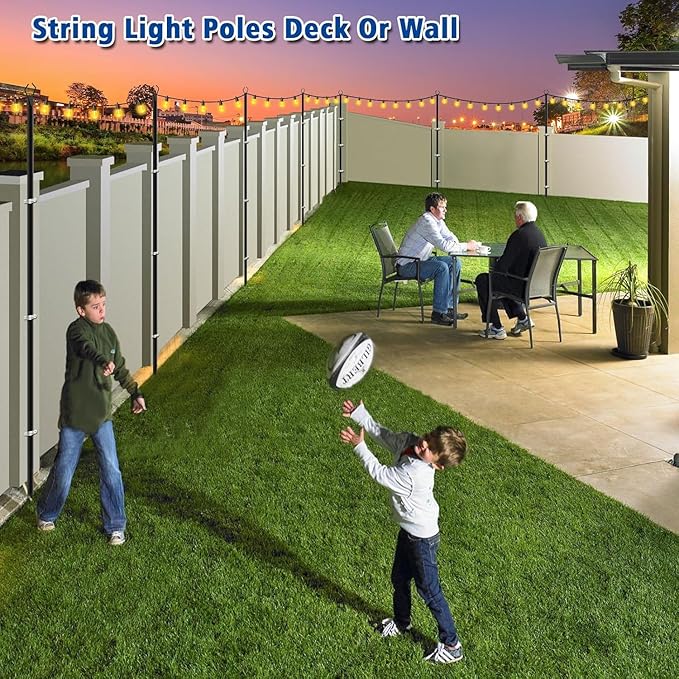 10 Pack 10Ft String Poles, Poles for Outside String Lights,Outdoor with Fork,Metal Poles Stand for Patio,Backyard,Deck