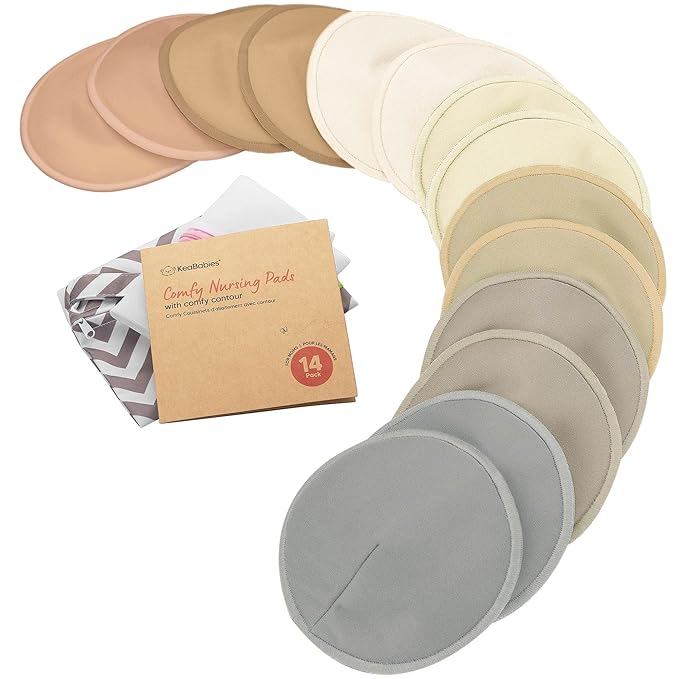 Organic Nursing Pads - 14 Washable Viscose Derived from Bamboo Breastfeeding Pads, Wash Bag, Reusable Breast Pads for Breastfeeding, Nipple Pads for Breastfeeding Essentials(Earth, L 4.8")