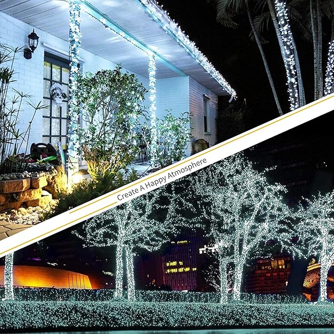 QUWIN Led Outdoor Christmas String Lights, 500 LED UL Certified 8 Lighting Modes, Indoor & Outside Waterproof Fairy Light for Christmas Tree, Patio, Holidays, Party (180 Ft Cool White)