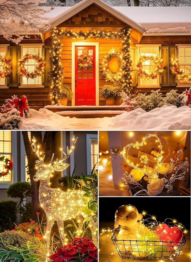Minetom 200 LED 66FT Fairy Lights Plug in, Copper Wire Firefly String Lights,Bedroom Home Wall Ceiling Christmas Tree Wreath Craft Wedding Party Indoor Outdoor Decoration, Warm White