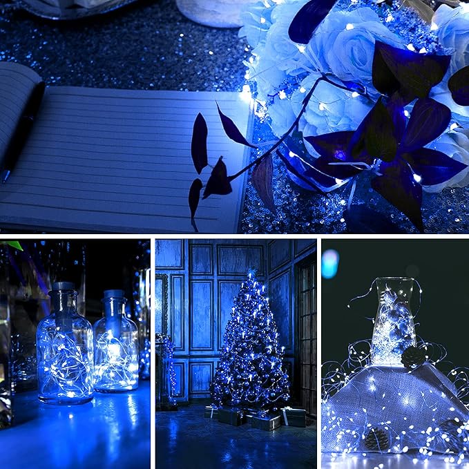 12 Pack Valentine's Day Fairy Lights Battery Operated, 3 Speed Modes, Extra 12 Batteries for Replacement, 7Ft 20 LED Mini String Light, Waterproof Copper Wire, Twinkle Firefly Lights, Blue