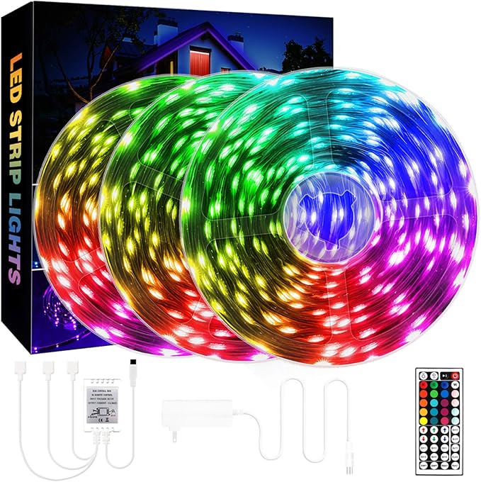 QZYL 75ft LED Lights for Bedroom, RGB LED Strip Lights for Living Room, Party Decor with Dimmable Lighting, Bright Adjustable Colors, and 8 Lighting Modes, Adhesive Backing
