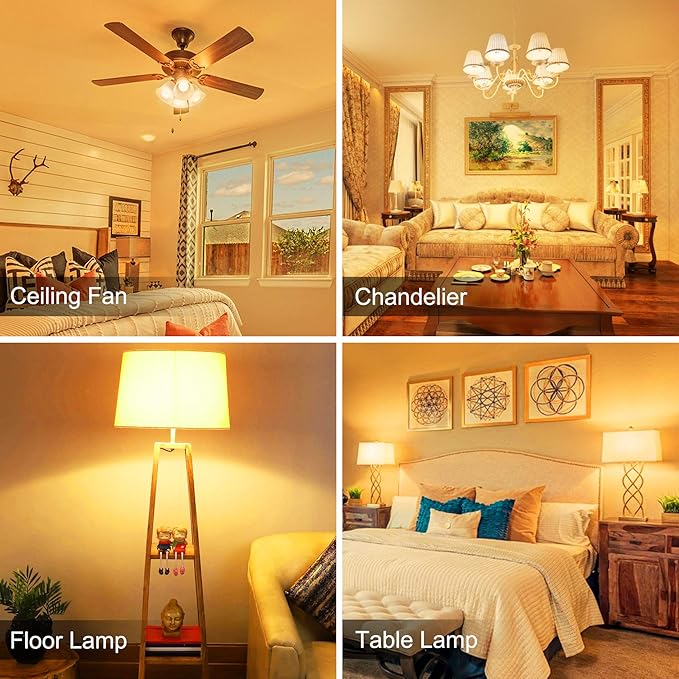 Cotanic Ceiling Fan Light Bulbs 2700K Warm White, A15 LED Bulb E26 Medium Screw Base,6W Small Chandelier Light Bulb 60W Equivalent,600lm,Non-Dimmable,6 Pack