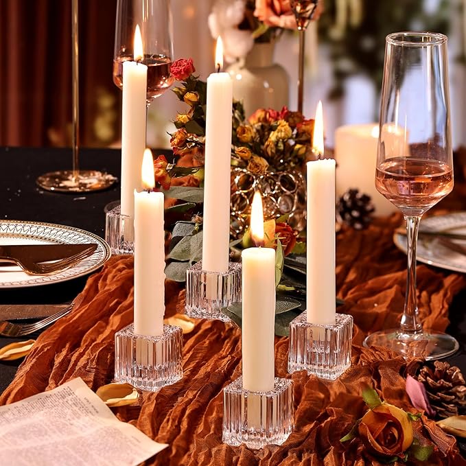 LETINE Glear Candlestick Holders Set of 12 - Elegant Cube Taper Candle Holders for Rustic Wedding Centerpieces, Valentines Day Decorations, Party Decorations, and Home Decor