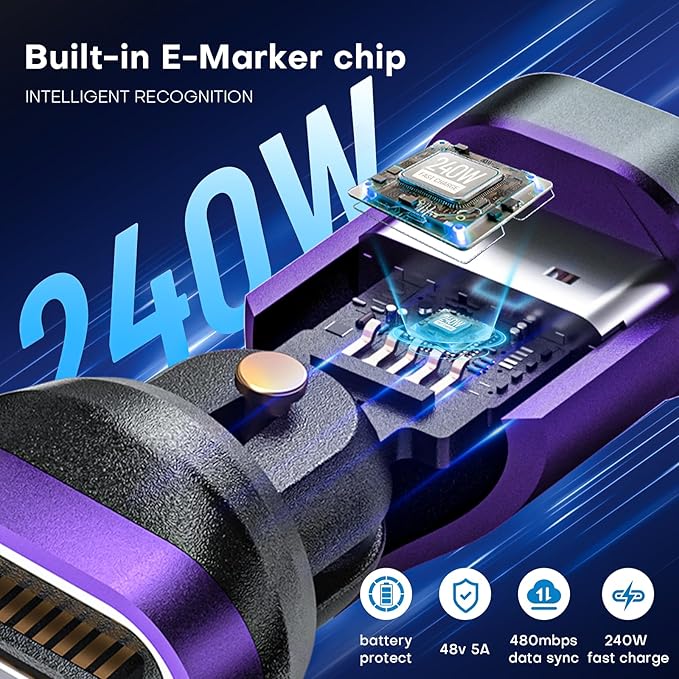 Magnetic USB Type-C Adapter 16PIN Anti-Arc 540° Rotating Swivel Connector Stable PD240W Fast Quick Charging 480mbps Data sync