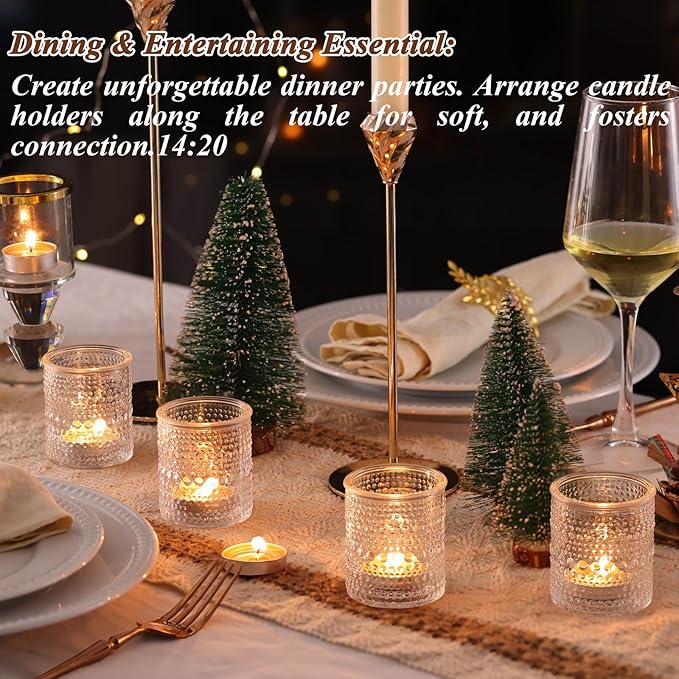 15Pcs Glass Votive Candle Holders, Clear Tea Light Candle Holders Vintage Tealight Candle Holder Bulk for Autumn, Thanksgiving Table Centerpieces, Christmas Decor (Clear)