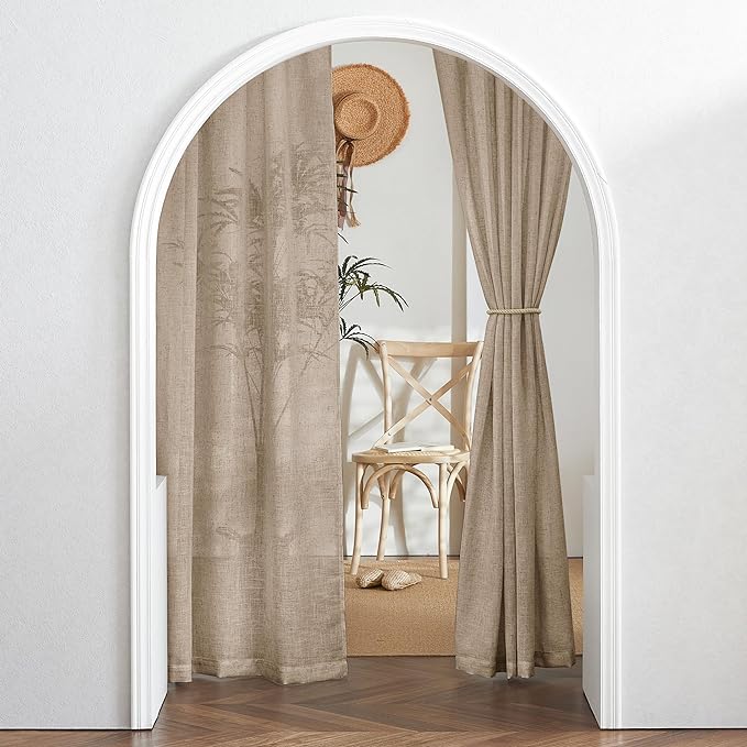 RYB HOME Privacy Semi Sheer Linen Curtains 72 inches Long, Rod Pocket & Back Tab Linen Blend Elegant Light Filtering Privacy Protected Panels for Farmhouse Cottage, Khaki, 52" W, 2 Panels