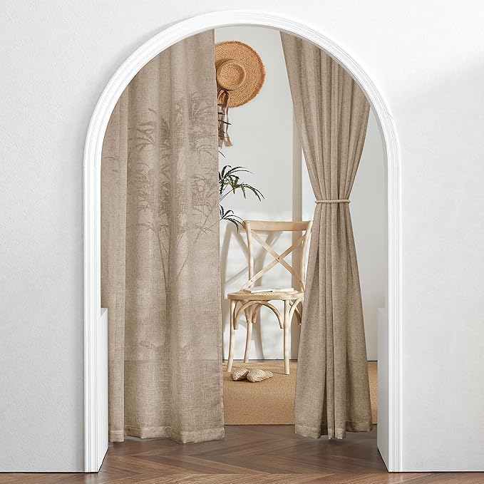RYB HOME Natural Linen Curtains Light Filtering Privacy for Living Room Bedroom, Vertical Soft 95 Inches Long Window Treatments Kitchen Laundry Room, W 34 x L 95 inches, Khaki, 2 Panels Set