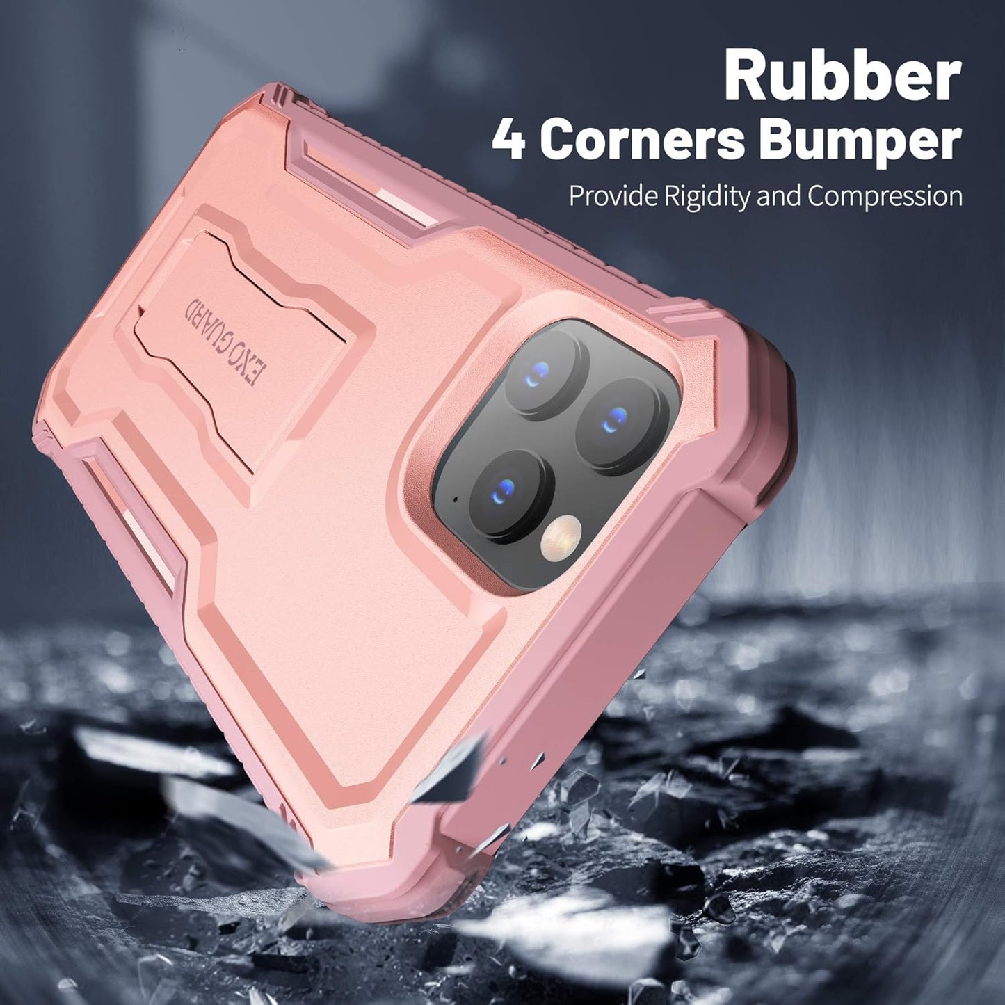 ExoGuard Pink iPhone 12 Case, Compatible with iPhone 12 Pro, Rubber Shockproof Full-Body Cover with Kickstand