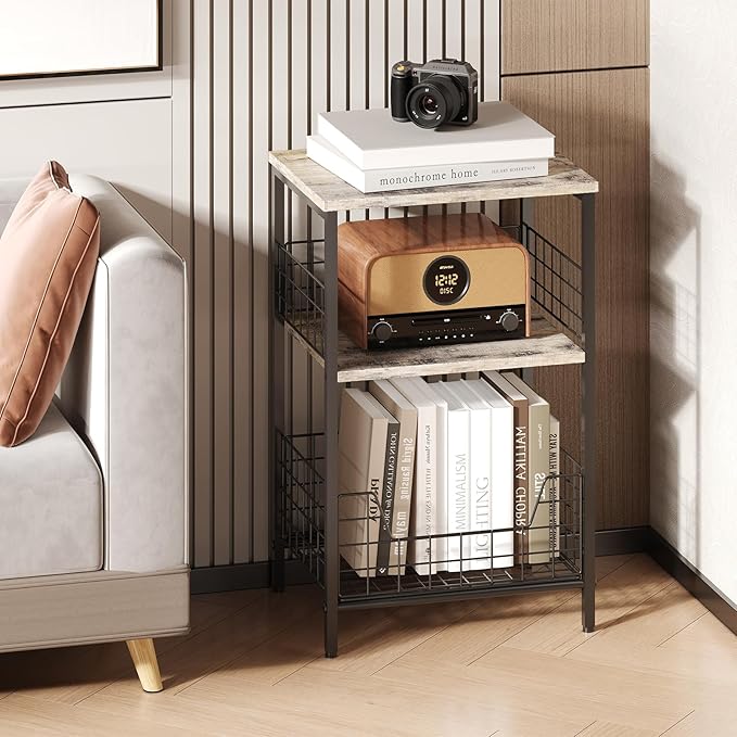 X-cosrack Side Table, Small End Table Record Player Stand with Storage, Vinyl Record Storage Night Stand for Living Room, Bedroom,Office(Patent Pending)(Brown&Black)