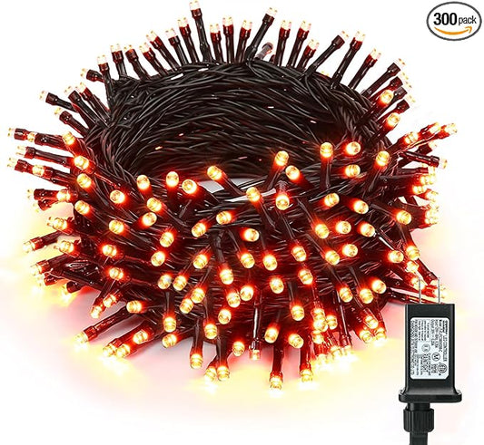 ODEETRONIC Orange Halloween Lights, 98.42ft 300 LED Orange Lights, 8 Mode Halloween Light String Connectable, Plug in Twinkle Fairy Light Waterproof for Indoor Outdoor Holiday Party Home Tree Decor