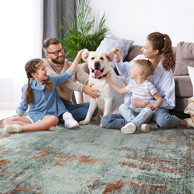 6x9 Area Rugs for Living Room Rug Washable: Modern Rug for Dining Room Bedroom Carpet Non Slip Low Pile 6 by 9 Indoor Abstract Nursery Home Office Red Brown